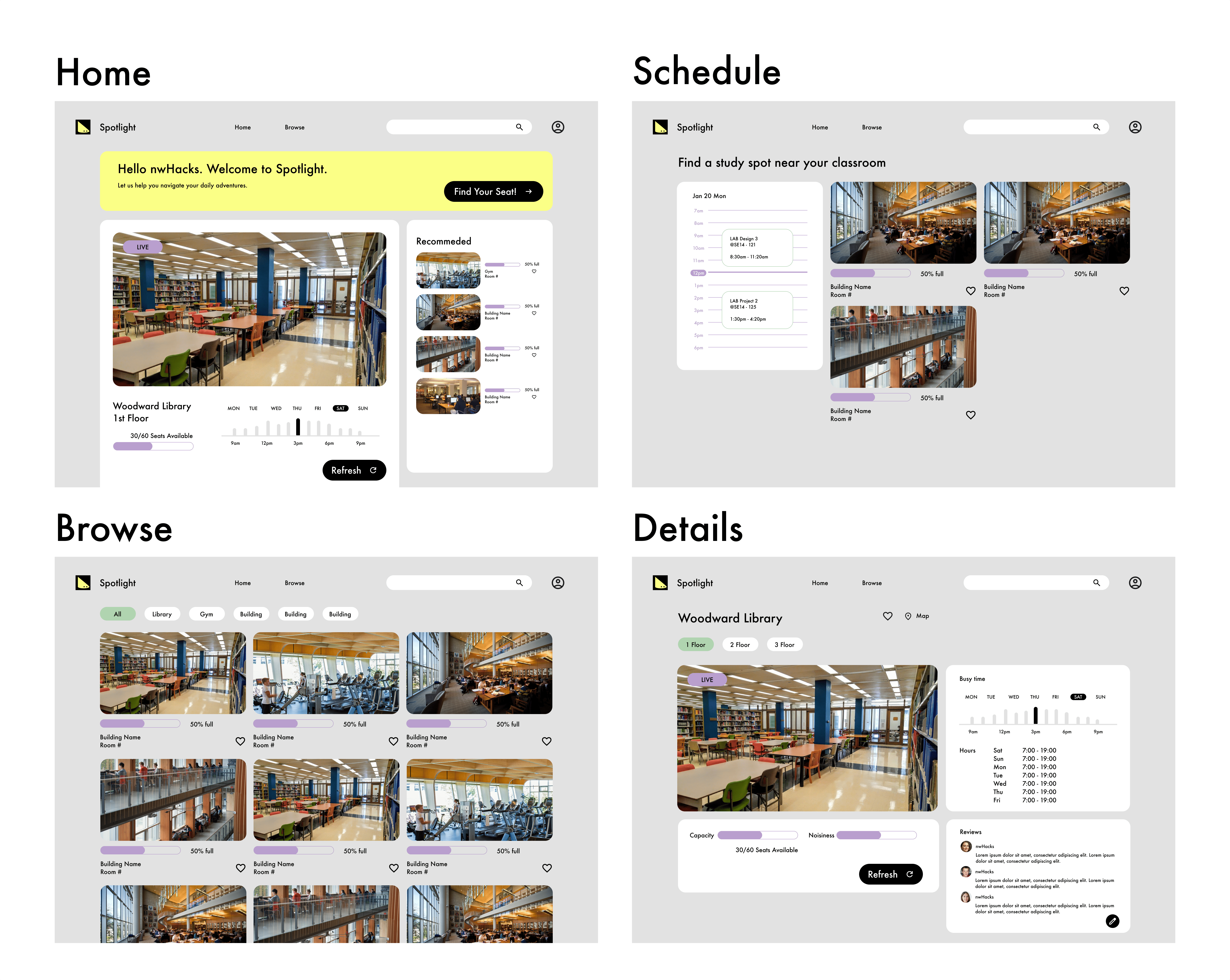 Spotlight hi-fi design including a new page for schedule